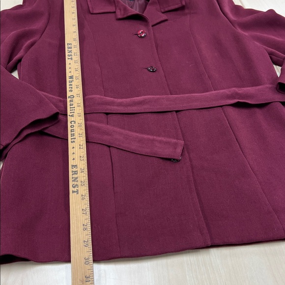 Vintage Laura Scott burgundy tie waist blazer notched collar button close 16 - Picture 4 of 13